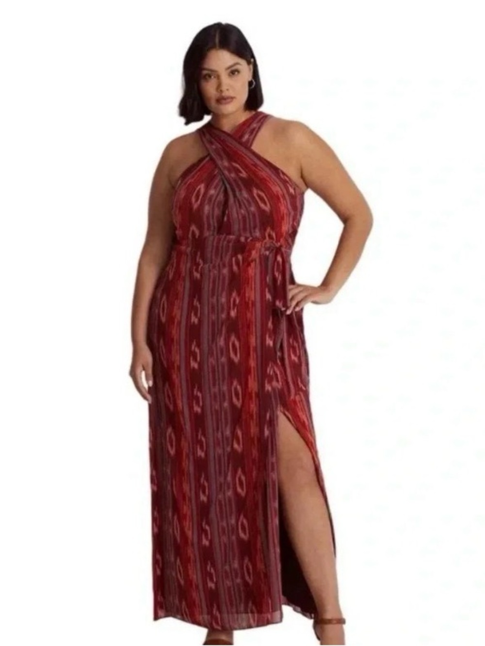 Lauren Ralph Lauren Geo Striped Georgette Halter‎ Gown Size 18 NWT